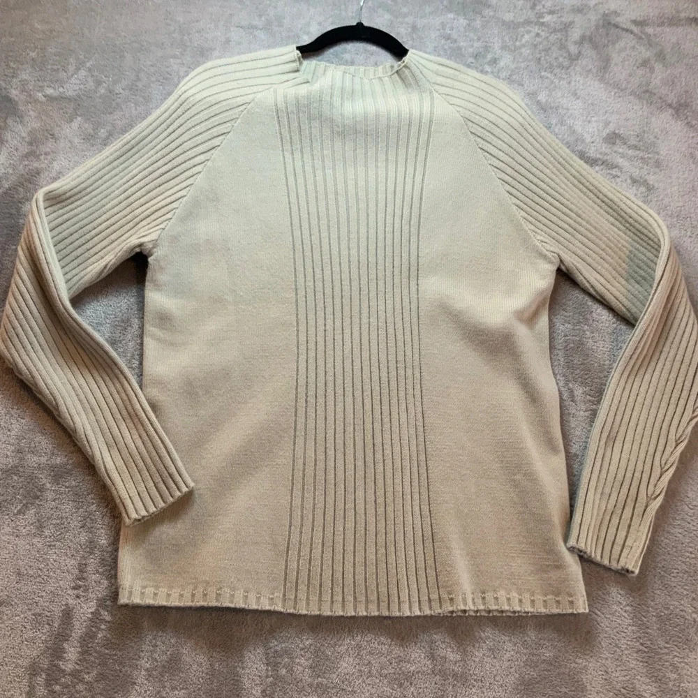 Blue Ink Mens Ribbed Knit Sweater Beige Cream Mock Neck Pullover Size M RN100258